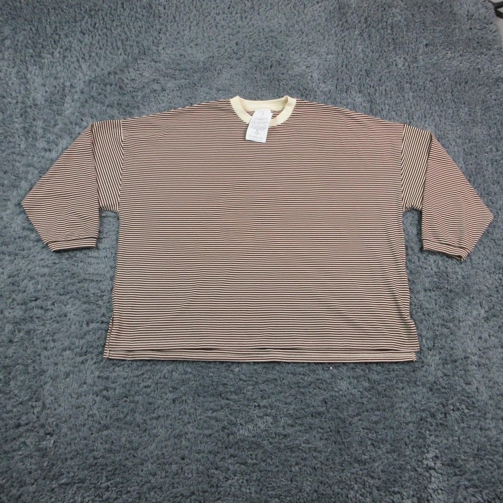 Things Between Shirt Womens M/L Beige Ringer 3/4 Sleeve Oversized Fleece NWT